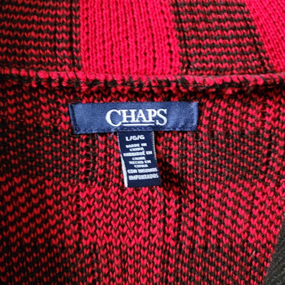 Chaps Mens Red Black Buffalo Plaid Shawl Collar Button Front Knit Cardigan L - Picture 5 of 11